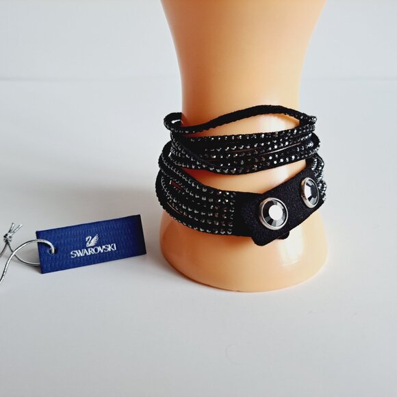 NEW Swarovski Black Fabric Crystal Stud Wrap Bracelet - Picture 3 of 8